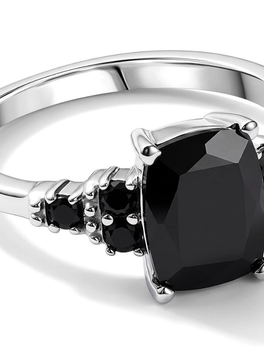 Stainless Steel Thai Black Spinel Gemstone Ring size 6.